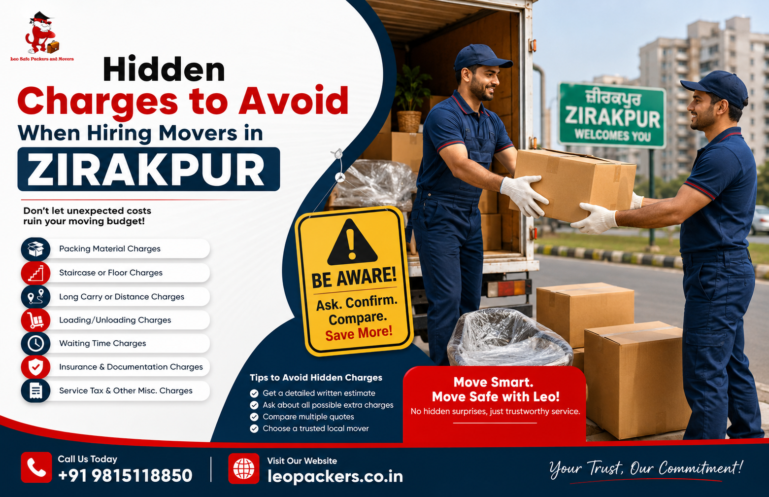 Hidden Charges to Avoid When Hiring Movers in Zirakpur