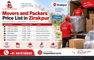 Movers and Packers Price List in Zirakpur